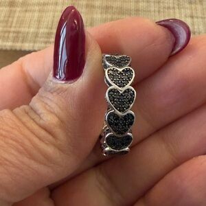 Macy's Sterling Silver Heart Band Ring with Black Accents